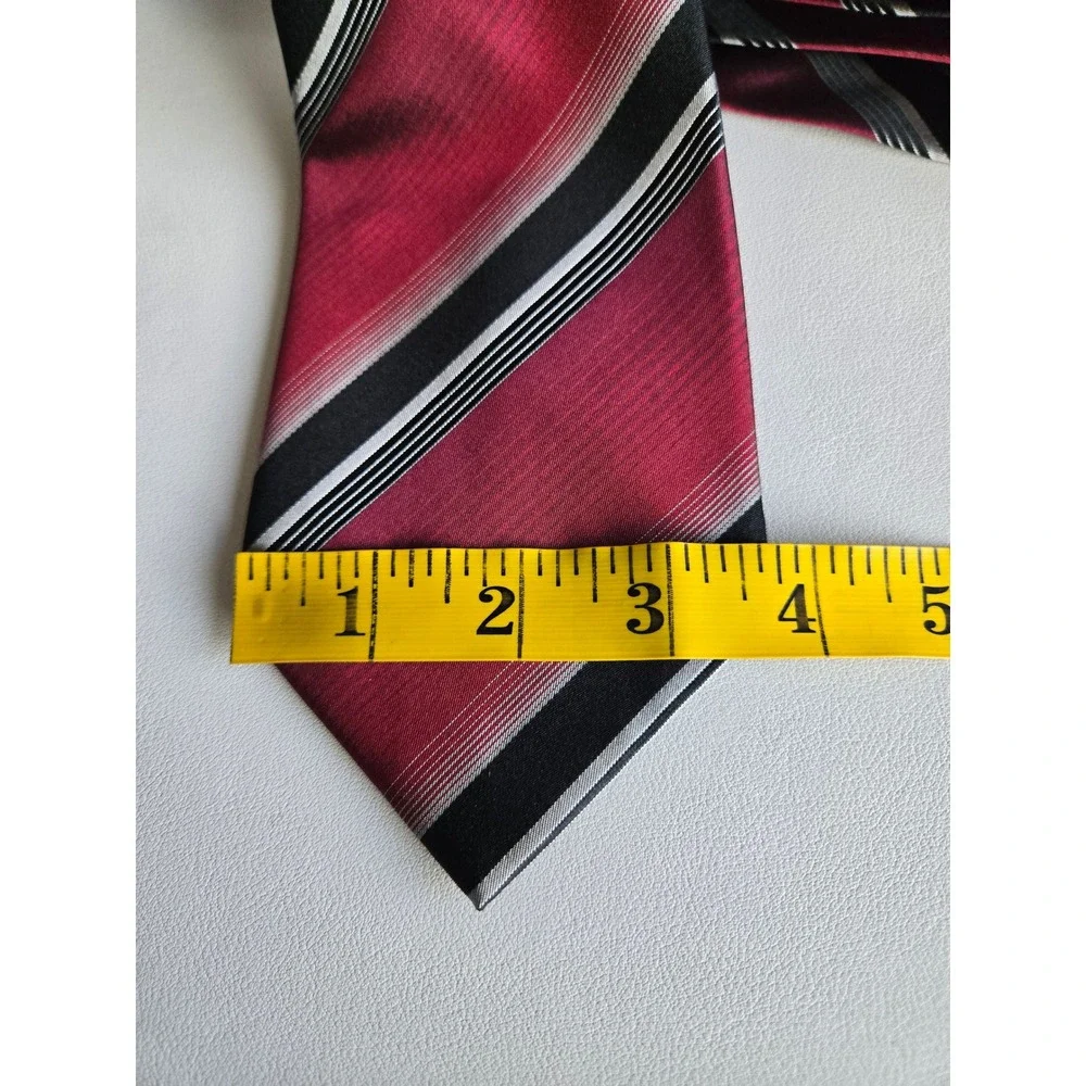 Alfani Red Black Striped Silk Necktie‎ Modern Satin Stripe Tie Formal Business